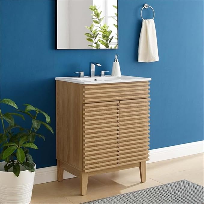 Modway Render Vanity Floor, 24 Inch, Oak/White Sink