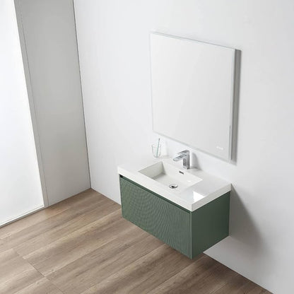 Blossom 36 Inch Bathroom Vanity with Sink, All Wood Wall Mounted Floating Bathroom Vanity Cabinet with Acrylic Sink, Bathroom Sink Cabinet w/Soft-Close Drawer, Modern Style Vanities, Aventurine Green