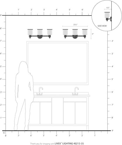 Livex Lighting 40213-35 Middlebush Collection 3-Light Bathroom Vanity Light with Double Shaded Hand Crafted Glass Shades, Polished Nickel, 23.5 x 6.5 x 9