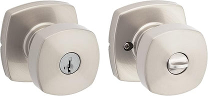 Kwikset Arroyo Knob Entry Door Knob with Lock and Key, Secure Keyed Handle Exterior, Front Entrance and Bedroom, Satin Nickel, Pick Resistant SmartKey Rekey Security and Microban