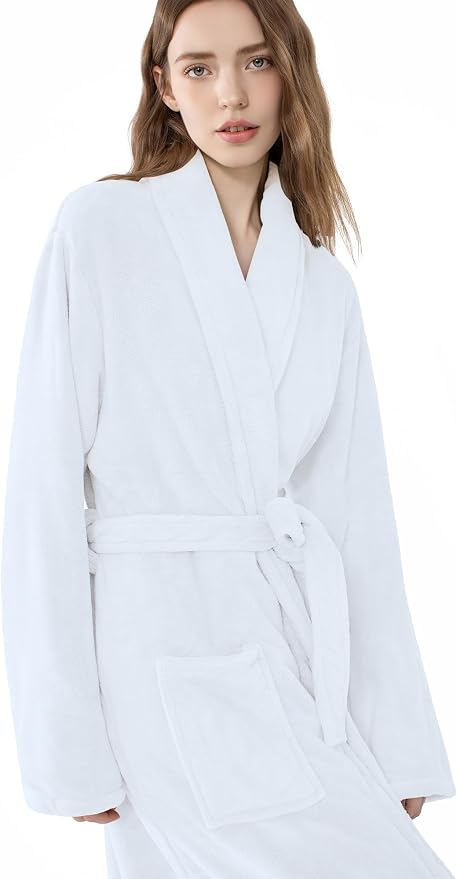 Soft Robe For Women，Warm Plush Bath Robes Female，Spa Towel After Shower Lightweight Long Bathrobe