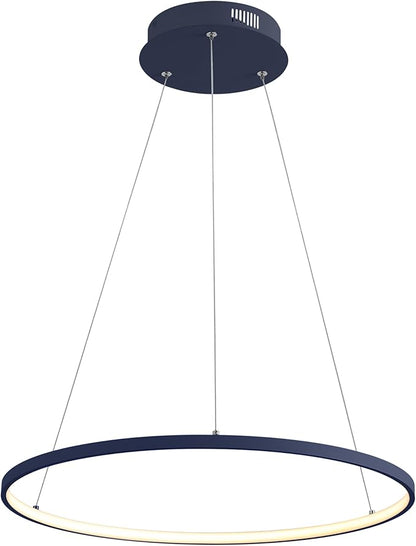 JONATHAN Y 23.75" Navy Modern Integrated LED Pendant Light, Dimmable Round Hoop Chandelier for Kitchen Island, Dining Room, Adjustable Height Metal Hanging Light (JYL7203F)