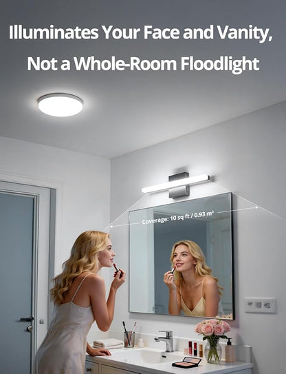 Combuh Modern Black Bathroom Vanity Light Fixtures Over Mirror Gentle Shadow Free,16Inch 9W Small Wall Lighting Bars for Sink Restroom Cool White 6000K Lámparas para Baños Sobre Espejo 2 Pack