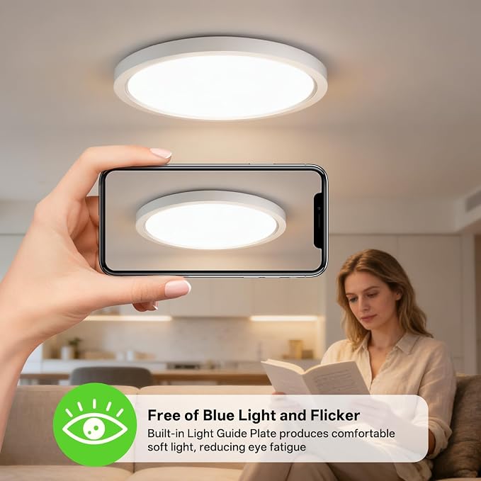 15.8Inch LED Flush Mount Ceiling Light,5CCT,ETL Listed,Dimmable White | Hardwired 5CCT Selectable 2700K-5000K,30W 3400LM Dimmable Round Flat Panel Light Fixture for Living/Bedroom,Porch&Indoor