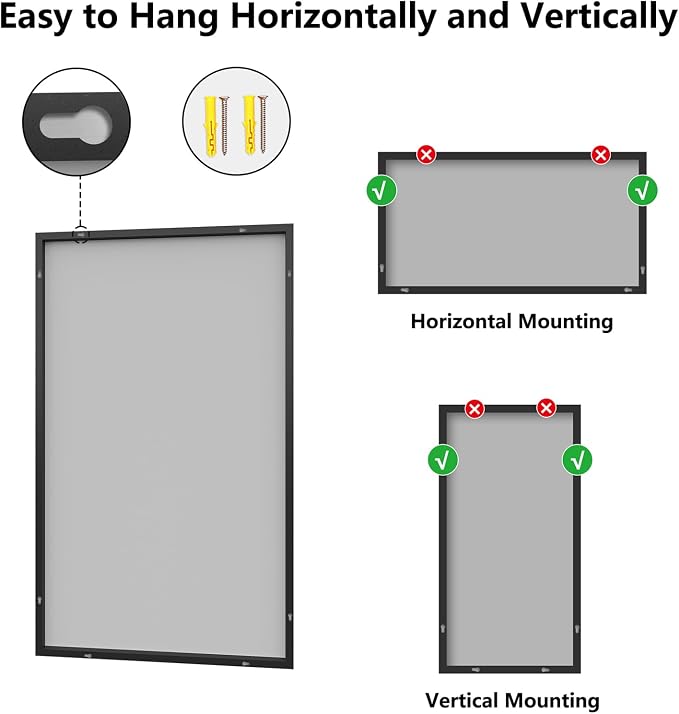 Koonmi Bathroom Mirror for Wall, 36"x60" Black Bathroom Mirror for Over Sink, Shatterproof Tempered Glass Vanity Mirror with Anti-Rust Aluminum Alloy Frame, Hang Horizontally or Vertically, Black