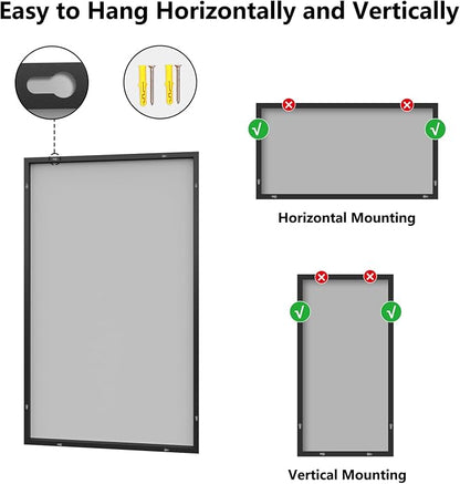 Koonmi Bathroom Mirror for Wall, 36"x60" Black Bathroom Mirror for Over Sink, Shatterproof Tempered Glass Vanity Mirror with Anti-Rust Aluminum Alloy Frame, Hang Horizontally or Vertically, Black
