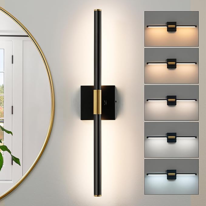 Black Gold Vanity Light Fixtures for Bathroom Over Mirror 24 inch LED Bath Sconces IP44 5CCT Adjustable Morden Picture Lights for Paintings (Built-in Dimmer)