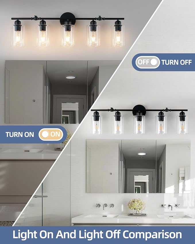 5-Light Bathroom Light Fixtures, Matte Black Vanity Lights for Bathroom