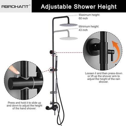 RBROHANT Outdoor Shower, Wall Mount Outdoor Shower Kit, Outside Shower Faucet with Height Adjustable Rain Shower Head and Handheld, Exposed Shower System for Yard, Wall Mounted, Matte Black, JK0145