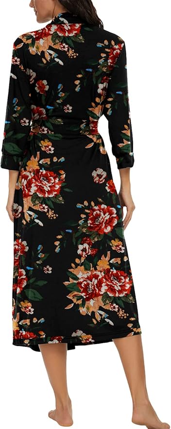 VINTATRE Women Kimono Robes Long Knit Bathrobe Lightweight Soft Knit Sleepwear V-neck Casual Ladies Loungewear