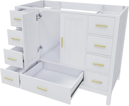 42'' Bathroom Vanity Without Sink,Multi-Functional Bathroom Cabinet with 2 Doors and 9 Drawers, Solid Frame,White(No Sink)