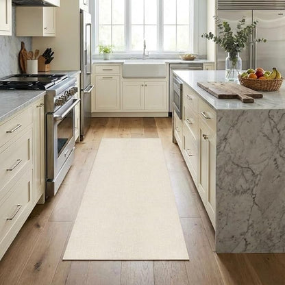 Garvee Textured Entryway Rugs 2x6 Modern Solid Washable Runner Rug, Beige | Non Slip Non Shedding Stain Resistant Neutral Low Pile Foldable Thin Rug for Kitchen Bedroom Hallway Bathroom