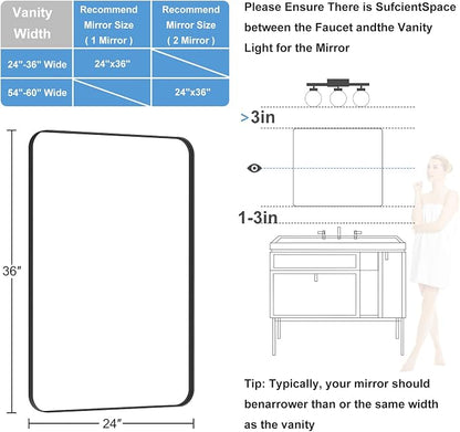2-Pack Black Bathroom Mirror for Over Sink, 24" x 36" Framed Rectargular Wall-Mounted Bathroom Mirrors for Vanity, Decorative, Farmhouse, Restroom, Horizontally or Vertically Hanging