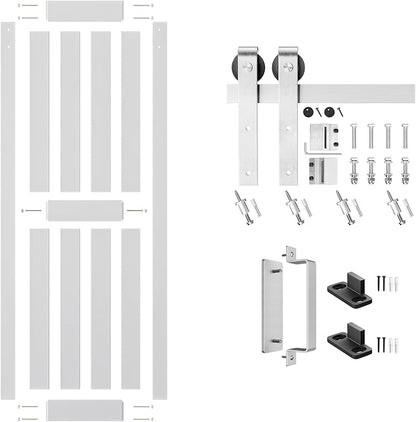 24''x84'' Sliding Barn Door with 5 Ft Brushed Nickel Hardware Kit | Pre-Drilled Holes Easy Assembly - Include Installation Manual, Water-Proof PVC Surface, H-Frame, White