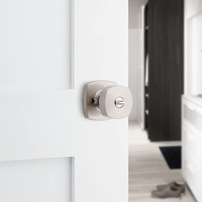 Kwikset Arroyo Knob Interior Privacy Door Knob with Lock, Door Handle For Bathroom and Bedroom, Satin Nickel Keyless Turn Lock Doorknob, with Microban Protection
