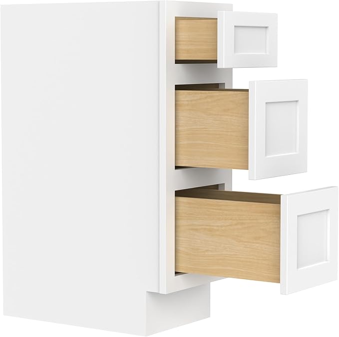 Vanity Art 12 Inch Bathroom Vanity Small Base Cabinet with 3 Soft Closing Shaker Drawers, Strudy Floor Mount Cabinets for Storage Shaving, Washroom Accessories, VA4012-3W