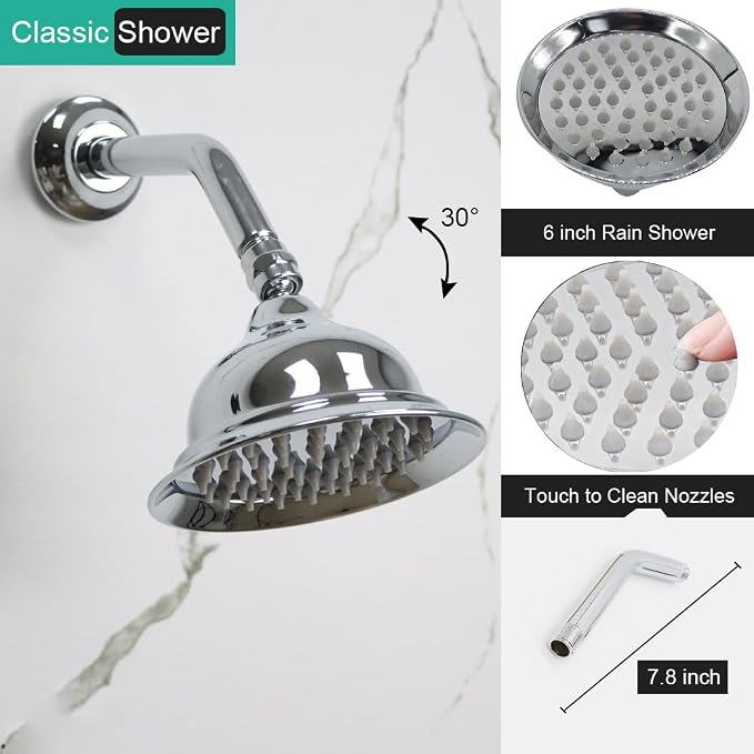 Dual Rain Shower Head System with Handheld Antique Faucet Set | Chrome Finish, Multi-layer Plating, Vintage Rainfall, 3 Way Diverter Brass Valve with Trim Kit, Easy Install