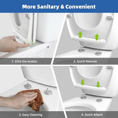 Universal Elongated Toilet Seat with Softclose Cover, One-Click to Quick Release, Compatible with TOTO/Gerber/Kohler Oval Toilet Seats, 2-Pack Toilet Bolts and Nuts, Non-Slip Toilet Bumpers, White