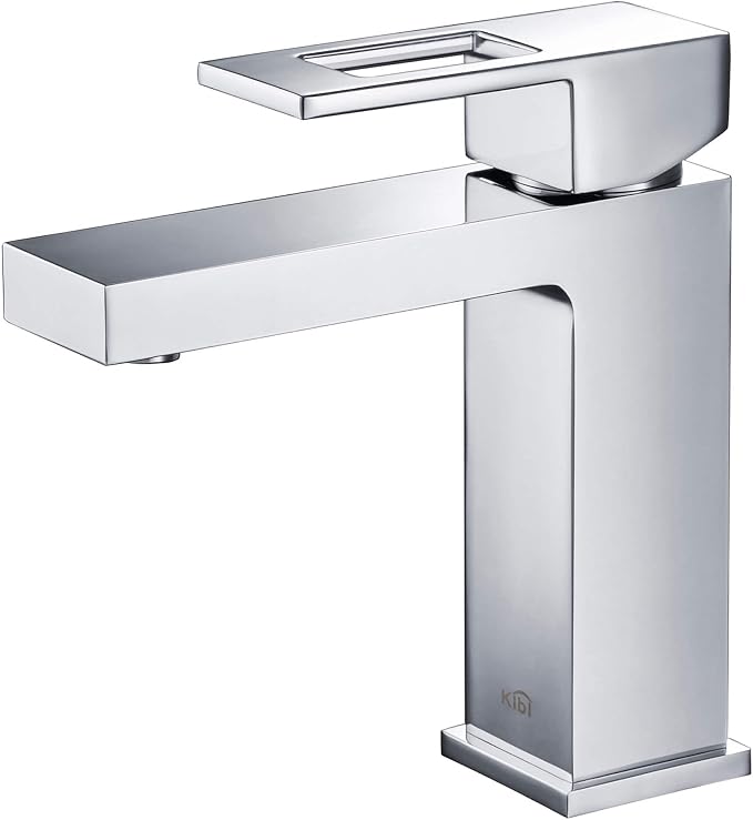 KBF1002 Solid Brass Single Handle Bathroom Sink Faucet, High Arc Cubic Spout Lavatory Faucet in Chrome Finish | Corrosion-Resistant, Modern Design, Easy to Install