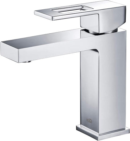 KBF1002 Solid Brass Single Handle Bathroom Sink Faucet, High Arc Cubic Spout Lavatory Faucet in Chrome Finish | Corrosion-Resistant, Modern Design, Easy to Install