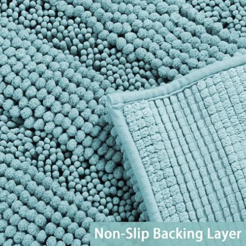 Turquoize Luxury Chenille Bath Rug for Bathroom Rugs Extra Absorbent Bath Mat Non Slip Microfiber Shower Rug for Bathroom Microfiber Shaggy Carpet Rug Size, 17"x 24", Aqua Haze