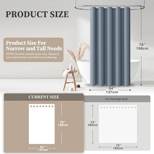 54x78 Linen Textured Waterproof Fabric Shower Curtain Set, Blue Gray | Narrow Long Size, 230GSM Polyester, Heavy Duty Cloth, Weighted Hem, 10 Hooks, Modern Luxury Hotel Style, Machine Washable