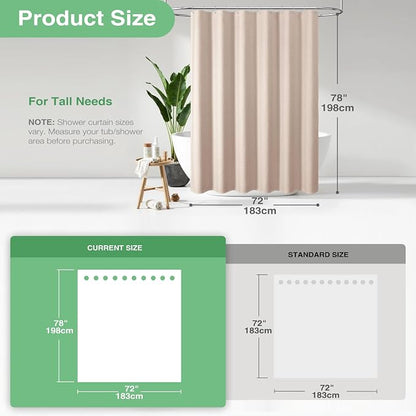 Long Waffle Shower Curtain 256 GSM Heavy Fabric 72x78 Blush Pink | 78 Inch Long, Thick Cloth, Weighted Hem, Water Repellent, Tall Hotel Luxury Polyester Shower Curtains for Bathroom 12 Hooks