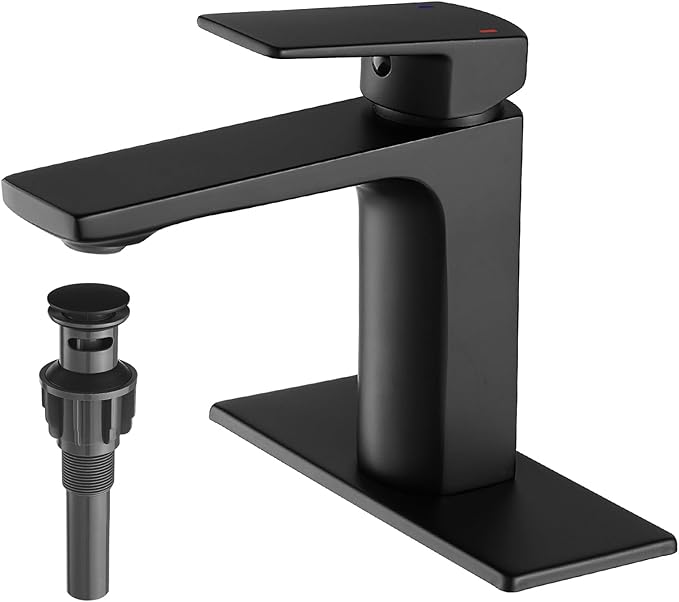 Black Bathroom Faucets 1 Hole Single Handle Bathroom Sink Faucet with Pop-up Drain and 3 Hole Sink Deck Plate Rv Lavatory Vessel Faucet Basin Mixer Tap