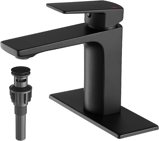 Black Bathroom Faucets 1 Hole Single Handle Bathroom Sink Faucet with Pop-up Drain and 3 Hole Sink Deck Plate Rv Lavatory Vessel Faucet Basin Mixer Tap