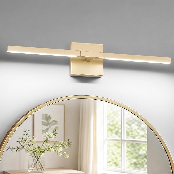 Gold Bathroom Vanity Light, 24 Inch LED Light Bar Over Mirror | Modern Bathroom Light Fixture Over Mirror for Vanity, 360° Rotatable Dimmable LED Wall Mounted Lighting, ETL Certified
