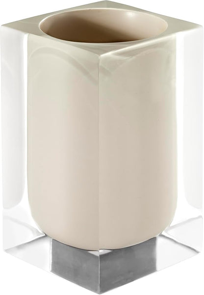 IZOD – Bathroom Accessory Set, Clear Resin with Painted Linen Look Finish, Decorative Lotion Pump, Soap Dish, Toothbrush Holder & Tumbler (Marina)