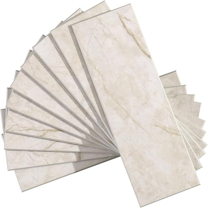 Tilingview 30 PCS Peel and Stick Backsplash Tile for Kitchen/Bathroom/Living Room, 3"x 9" Self-Adhesive Subway Tile for Backsplash, Matte Glazed/Handmade Tiles (Beige Yellow)