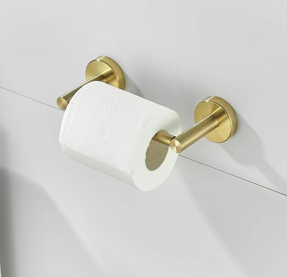 4 Pieces Brushed Gold Bathroom Hardware, Accessories Set Includes 15 to 24 Inch Adjustable Towel Bar Double Post Toilet Paper Holder Towel Ring Robe Hook Wall Mount Hand Towel Holder
