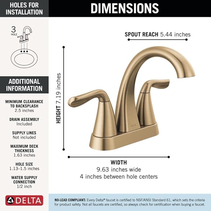 Delta Arvo Centerset Bathroom Faucet, Champagne Bronze 2-Handle Bathroom Faucet, Delta Bathroom Sink Faucet, Gold 3-Hole Bathroom Faucet, Champagne Bronze 25840LF-CZ