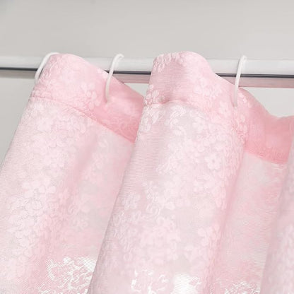 Pink Lace Shower Curtain 72x72, Cute Girly Style with Attached Valance | Vintage Floral Lace and Scalloped Trim, Filter Soft Light, Creating a Delicate Romantic Shabby Chic Bathroom Look