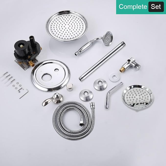 Dual Rain Shower Head System with Handheld Antique Faucet Set | Chrome Finish, Multi-layer Plating, Vintage Rainfall, 3 Way Diverter Brass Valve with Trim Kit, Easy Install