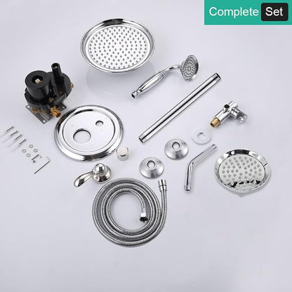 Dual Rain Shower Head System with Handheld Antique Faucet Set | Chrome Finish, Multi-layer Plating, Vintage Rainfall, 3 Way Diverter Brass Valve with Trim Kit, Easy Install
