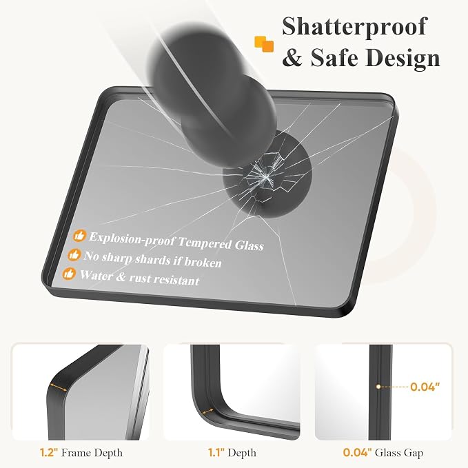 NEWBULIG 22"x30" Wall Mirror, Bathroom Mirrors for Over Sink, Black | Matte Metal Framed Vanity Mirror with Tempered Glass, Entryway, Living Room, Bedroom