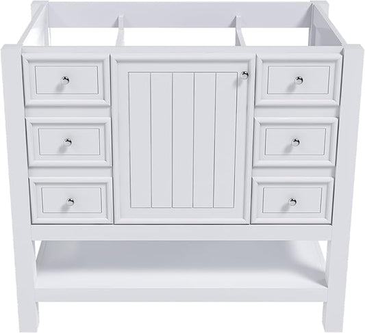 Montary 36" Bathroom Vanity Without Sink, Modern Stylish White Bathroom Storage Cabinet MDF, Freestanding Vanity with One Cabinet and Three Drawers, White (NOT Include Sink)