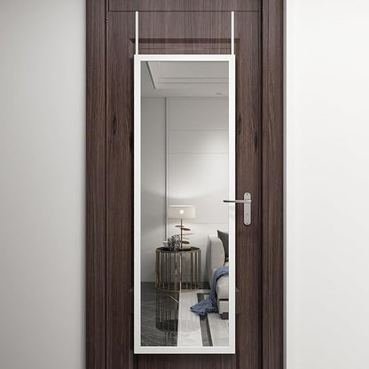 whitebeach 48" x 16" Over The Door Full Length Mirror Wall Mounted Hanging with 2 Metal Hangers for Bedroom Living Room Bathroom White
