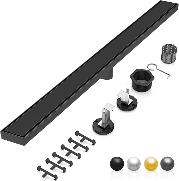 DLONE® Linear Shower Drain - 72 Inch Matte Black, with Tile Insert Panel | AISI 304 Stainless Steel Linear Drain, Rectangle Shower Floor Drain, with Adjustable Feet, Fits Bathroom & Balcony etc