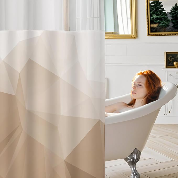 No Hook Shower Curtain with Snap in Liner Set, Brown, 71x74 | Waterproof Fabric for Bathroom, Modern Hotel Style Ombre Design, Mesh Top Window, Machine Washable, Quick Install