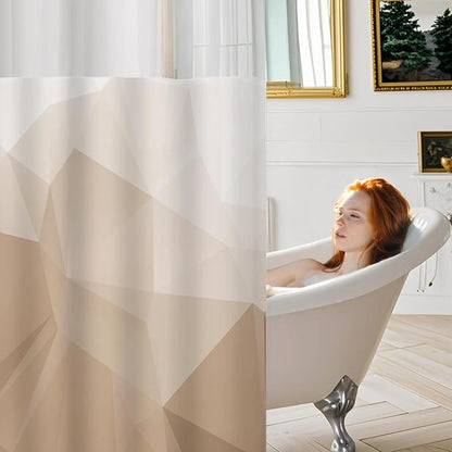 No Hook Shower Curtain with Snap in Liner Set, Brown, 71x74 | Waterproof Fabric for Bathroom, Modern Hotel Style Ombre Design, Mesh Top Window, Machine Washable, Quick Install