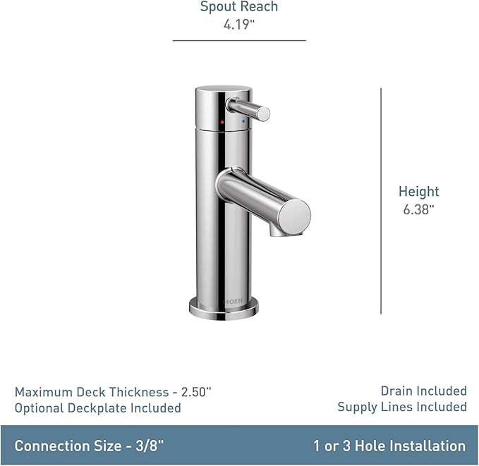 Moen Align Brushed Gold One-Handle Modern Bathroom Faucet with Drain Assembly and Optional Deckplate, Single Hole Bathroom Sink Faucet, 6190BG