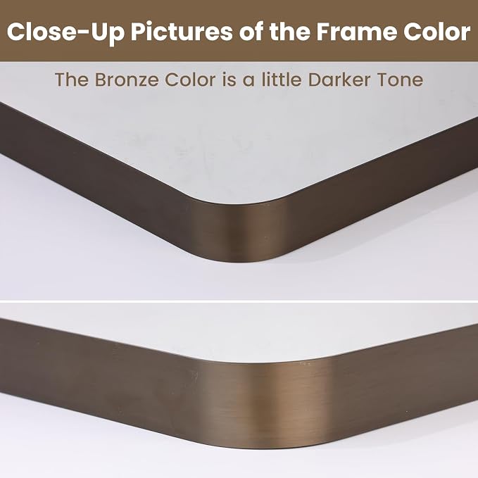 LOAAO 28"X36" Bronze Bathroom Mirrors | Rounded Rectangle, Brushed Bronze Metal Frame, Anti-Rust, Hangs Horizontally or Vertically