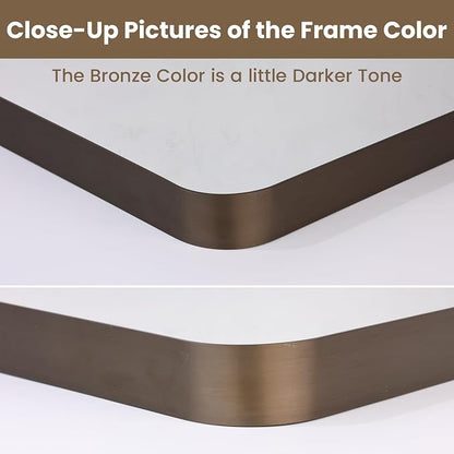 LOAAO 28"X36" Bronze Bathroom Mirrors | Rounded Rectangle, Brushed Bronze Metal Frame, Anti-Rust, Hangs Horizontally or Vertically