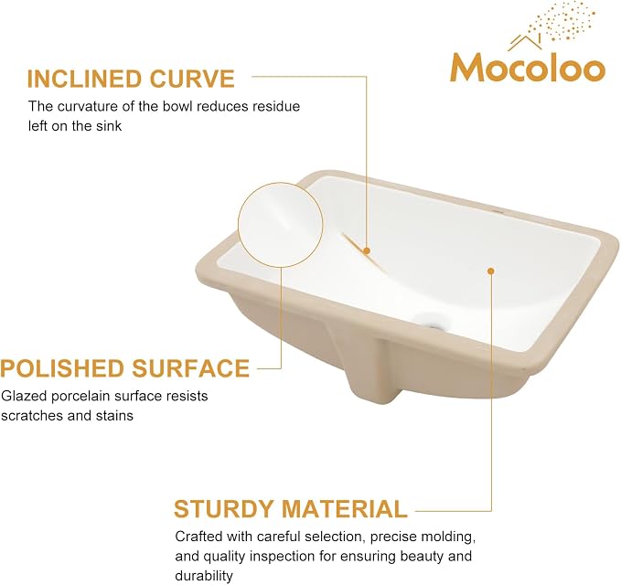 Mocoloo Undermount Bathroom Sink 20" x 14" Rectangle White Ceramic Bathroom Sink 8 Inch with Vertical Sides and Overflow Drain Porcelain Rectangular Undermount Vanity Sinks Interior Size 18 x 11