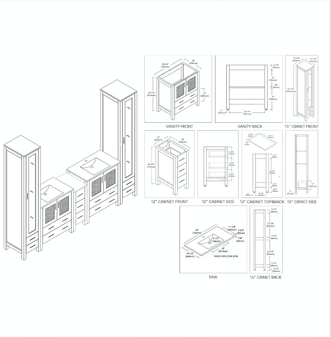 Blossom 102" Solid Wood Master Bathroom Vanity Set – Pre-Assembled Double Sink Cabinet with Storage Tower Combo & Soft Close Drawers – High End Furniture Grade Luxury Vanity in Metal Grey