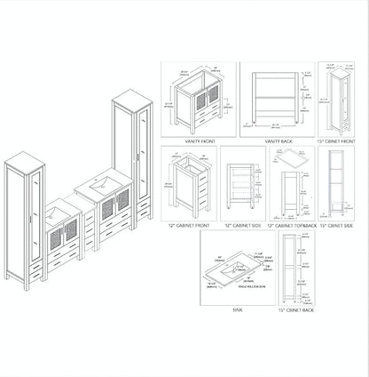 Blossom 102" Solid Wood Master Bathroom Vanity Set – Pre-Assembled Double Sink Cabinet with Storage Tower Combo & Soft Close Drawers – High End Furniture Grade Luxury Vanity in Metal Grey