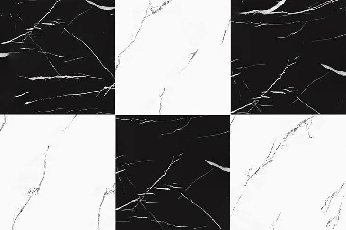 30-Pack 30 Sq.Ft Peel and Stick Floor Tiles Vinyl Matte Pattern Flooring, 12” x 12” Self Adhesive Vinyl Flooring DIY for Kitchen, Bathroom, Laundry, Black&White Marble